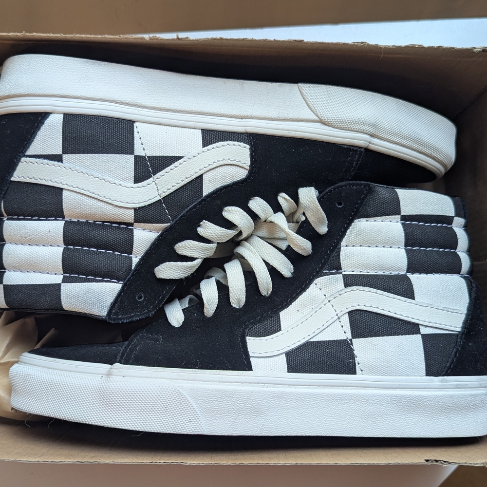 Vans Black and White Checkered High-Top Sneakers